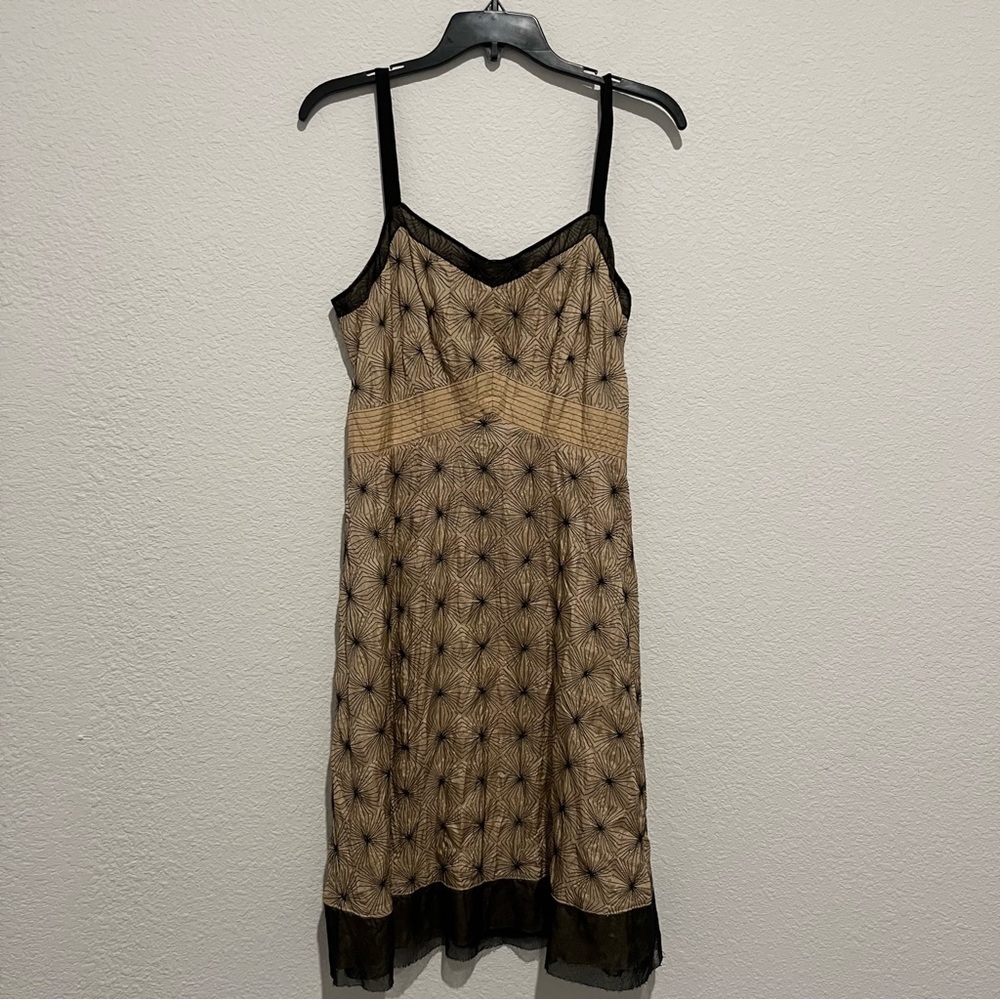 Tree Silk Embroidered Cream and Black Slip Y2K Dress Size Large